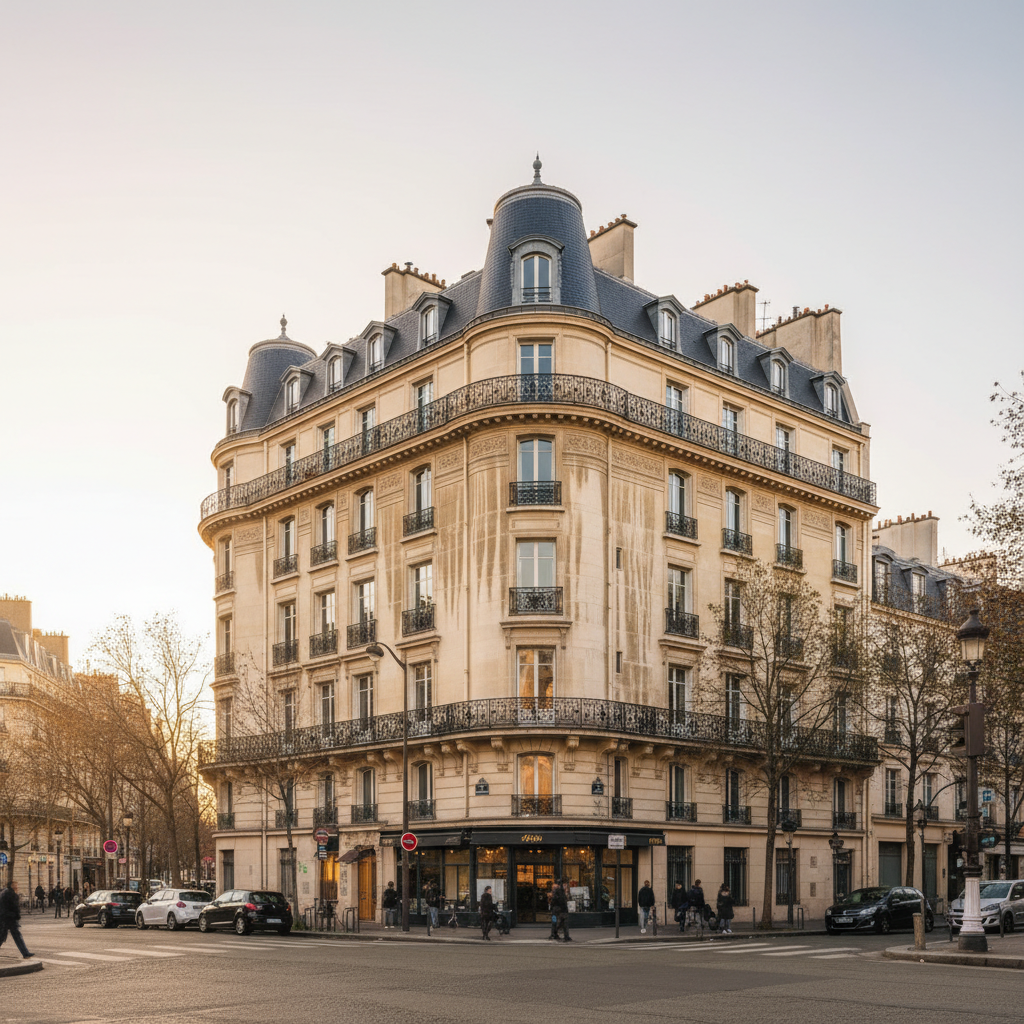 Immeuble en copropriété avec indication des parties communes et privatives