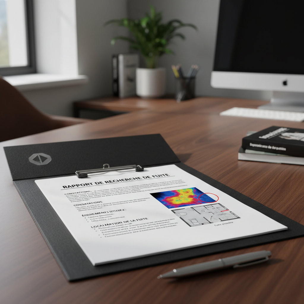 Rapport professionnel de recherche de fuite avec photos et schémas pour dossier assurance