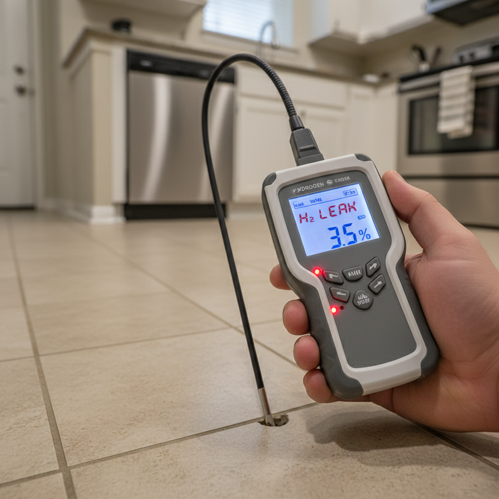 Détecteur d'hydrogène affichant la localisation d'une fuite d'eau sous le carrelage